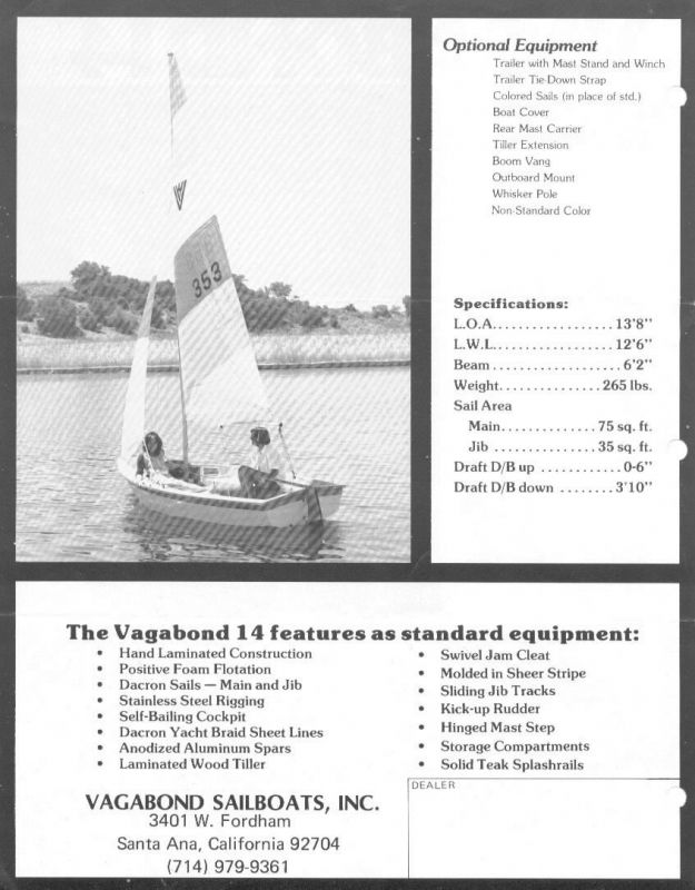 Vagabond 14 / Hobie One-14 / Holder 14 Sailboat by Vagabond Boats